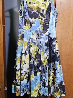 Maggy London Floral Midi Dress in Blue, Yellow & Black